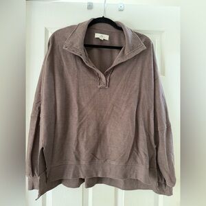 Thread & Supply Ribbed Snap-Collar Pullover Sweater - Mauve Taupe
